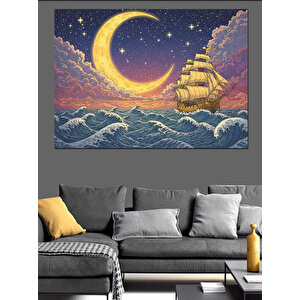 Deniz Üstünde Ay Manzarası Dekoratif Kanvas - Mdf Ahşap Tablo 70x100 cm
