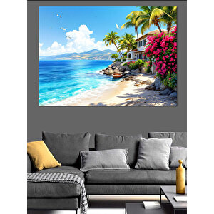 Tropikal Sahil Cenneti Dekoratif Kanvas - Mdf Ahşap Tablo 35x50 cm
