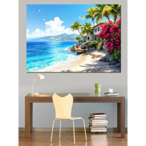Tropikal Sahil Cenneti Dekoratif Kanvas - Mdf Ahşap Tablo