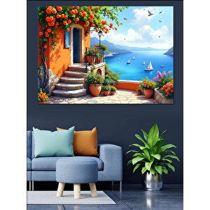 Akdeniz Sahil Sokağı Dekoratif Kanvas - Mdf Ahşap Tablo 70x100 cm