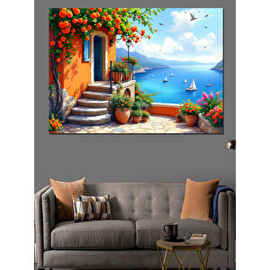 Akdeniz Sahil Sokağı Dekoratif Kanvas - Mdf Ahşap Tablo 70x100 cm