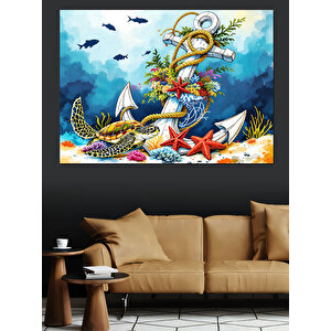 Deniz Canlıları İllüstrasyonu Dekoratif Kanvas - Mdf Ahşap Tablo 100x140 cm