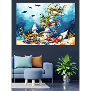 Deniz Canlıları İllüstrasyonu Dekoratif Kanvas - Mdf Ahşap Tablo 100x140 cm