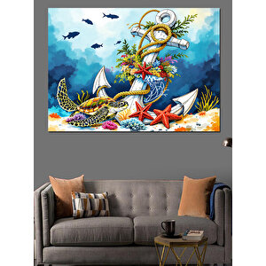 Deniz Canlıları İllüstrasyonu Dekoratif Kanvas - Mdf Ahşap Tablo 100x140 cm