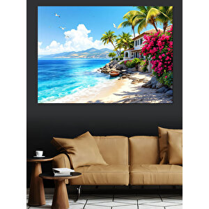 Tropikal Sahil Cenneti Dekoratif Kanvas - Mdf Ahşap Tablo 70x100 cm