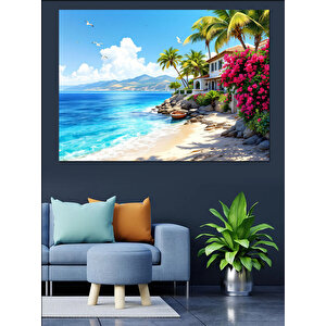Tropikal Sahil Cenneti Dekoratif Kanvas - Mdf Ahşap Tablo 50x70 cm
