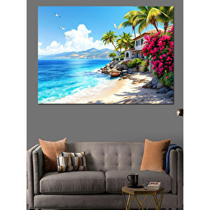 Tropikal Sahil Cenneti Dekoratif Kanvas - Mdf Ahşap Tablo