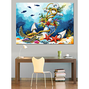 Deniz Canlıları İllüstrasyonu Dekoratif Kanvas - Mdf Ahşap Tablo