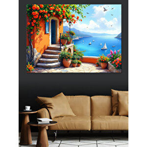 Akdeniz Sahil Sokağı Dekoratif Kanvas - Mdf Ahşap Tablo 50x70 cm