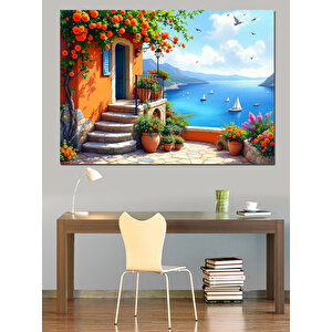 Akdeniz Sahil Sokağı Dekoratif Kanvas - Mdf Ahşap Tablo