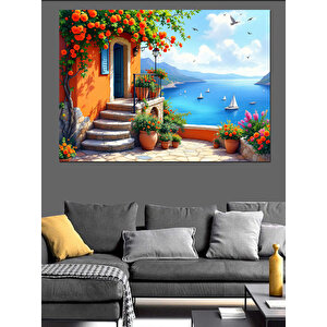 Akdeniz Sahil Sokağı Dekoratif Kanvas - Mdf Ahşap Tablo