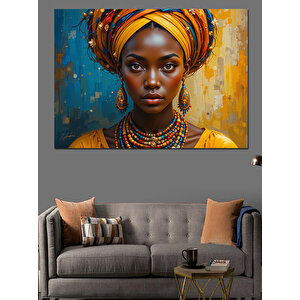 Etnik Kıyafetli Afrikalı Kadın Dekoratif Kanvas - Mdf Ahşap Tablo