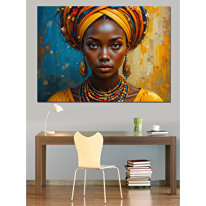 Etnik Kıyafetli Afrikalı Kadın Dekoratif Kanvas - Mdf Ahşap Tablo 25x35 cm