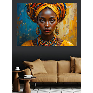 Etnik Kıyafetli Afrikalı Kadın Dekoratif Kanvas - Mdf Ahşap Tablo 25x35 cm