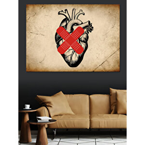 Dikişli Kalp Çizimi Dekoratif Kanvas - Mdf Ahşap Tablo 70x100 cm