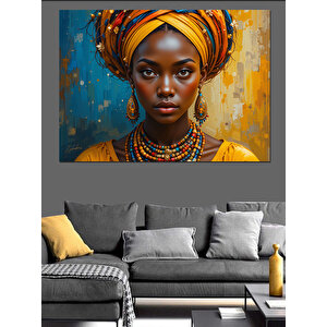 Etnik Kıyafetli Afrikalı Kadın Dekoratif Kanvas - Mdf Ahşap Tablo 100x140 cm