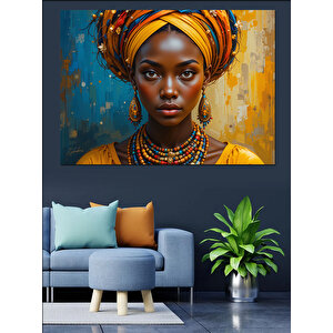 Etnik Kıyafetli Afrikalı Kadın Dekoratif Kanvas - Mdf Ahşap Tablo
