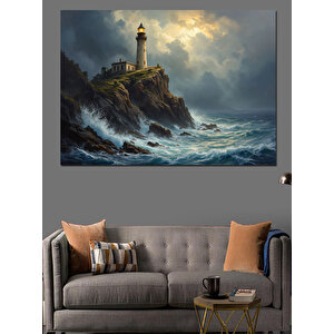 Fırtınalı Deniz Fener Manzarası Dekoratif Kanvas - Mdf Ahşap Tablo 35x50 cm