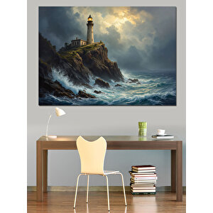 Fırtınalı Deniz Fener Manzarası Dekoratif Kanvas - Mdf Ahşap Tablo