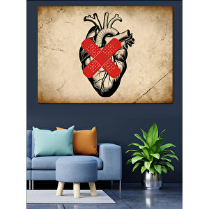 Dikişli Kalp Çizimi Dekoratif Kanvas - Mdf Ahşap Tablo 35x50 cm