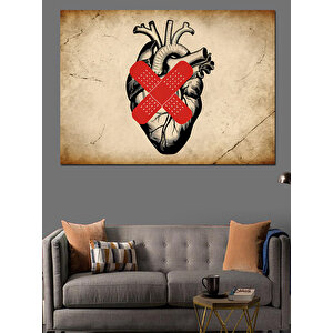 Dikişli Kalp Çizimi Dekoratif Kanvas - Mdf Ahşap Tablo 35x50 cm
