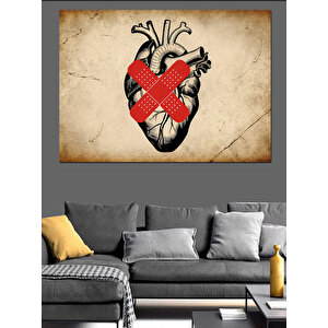 Dikişli Kalp Çizimi Dekoratif Kanvas - Mdf Ahşap Tablo