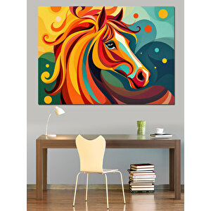 Soyut Renkli At Çizimi Dekoratif Kanvas - Mdf Ahşap Tablo 50x70 cm