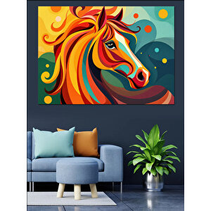 Soyut Renkli At Çizimi Dekoratif Kanvas - Mdf Ahşap Tablo