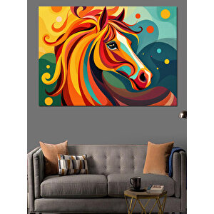 Soyut Renkli At Çizimi Dekoratif Kanvas - Mdf Ahşap Tablo