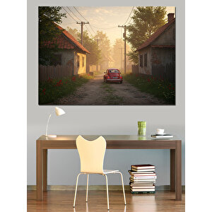 Sessiz Köy Sokağı Manzarası Dekoratif Kanvas - Mdf Ahşap Tablo 70x100 cm
