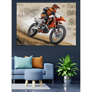 Teknik Çizimli Motokros Yarışçısı Dekoratif Kanvas - Mdf Ahşap Tablo 50x70 cm