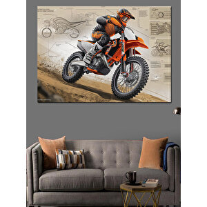 Teknik Çizimli Motokros Yarışçısı Dekoratif Kanvas - Mdf Ahşap Tablo 50x70 cm