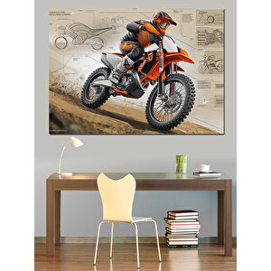 Teknik Çizimli Motokros Yarışçısı Dekoratif Kanvas - Mdf Ahşap Tablo 50x70 cm