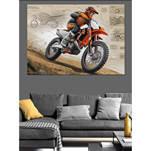 Teknik Çizimli Motokros Yarışçısı Dekoratif Kanvas - Mdf Ahşap Tablo