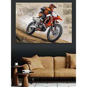 Teknik Çizimli Motokros Yarışçısı Dekoratif Kanvas - Mdf Ahşap Tablo