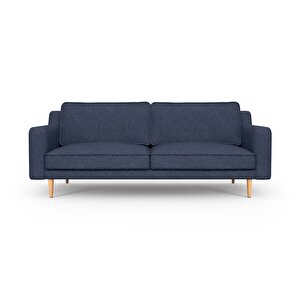 Klem Slim Üçlü Koltuk Ahşap Ayak - Keten Havacı Mavi