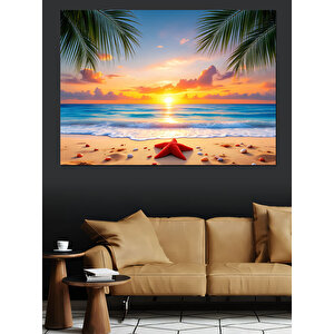 Tropikal Sahil Günbatımı Dekoratif Kanvas - Mdf Ahşap Tablo 100x140 cm