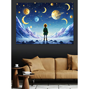 Ay Yıldızlı Rüya Sahnesi Dekoratif Kanvas - Mdf Ahşap Tablo 50x70 cm