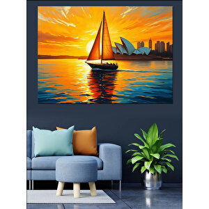 Yelkenliyle Renkli Deniz Turu Dekoratif Kanvas - Mdf Ahşap Tablo 100x140 cm
