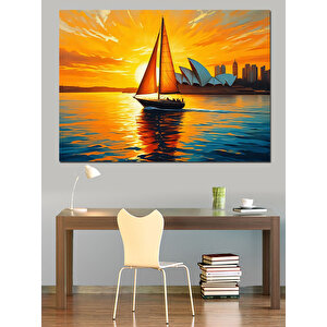 Yelkenliyle Renkli Deniz Turu Dekoratif Kanvas - Mdf Ahşap Tablo 100x140 cm