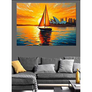 Yelkenliyle Renkli Deniz Turu Dekoratif Kanvas - Mdf Ahşap Tablo