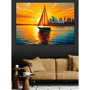 Yelkenliyle Renkli Deniz Turu Dekoratif Kanvas - Mdf Ahşap Tablo