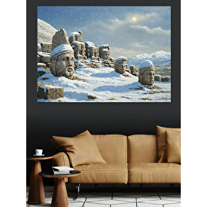 Kar Altında Nemrut Dağı Dekoratif Kanvas - Mdf Ahşap Tablo 70x100 cm