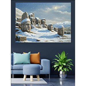 Kar Altında Nemrut Dağı Dekoratif Kanvas - Mdf Ahşap Tablo 70x100 cm
