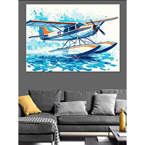 Deniz Uçağı Çizimi Dekoratif Kanvas - Mdf Ahşap Tablo 35x50 cm