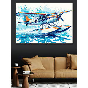 Deniz Uçağı Çizimi Dekoratif Kanvas - Mdf Ahşap Tablo 35x50 cm