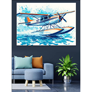 Deniz Uçağı Çizimi Dekoratif Kanvas - Mdf Ahşap Tablo 35x50 cm