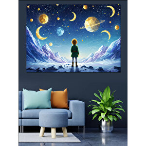 Ay Yıldızlı Rüya Sahnesi Dekoratif Kanvas - Mdf Ahşap Tablo 35x50 cm