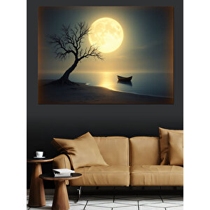 Ayışığında Terk Edilmiş Kayık Dekoratif Kanvas - Mdf Ahşap Tablo