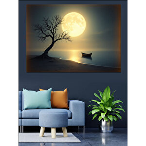 Ayışığında Terk Edilmiş Kayık Dekoratif Kanvas - Mdf Ahşap Tablo